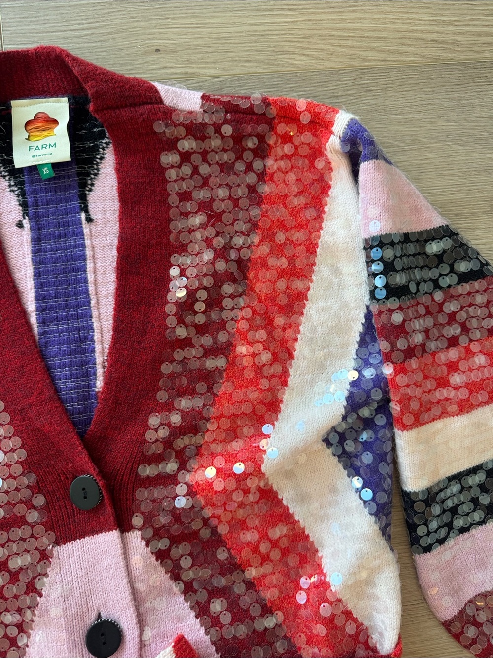 Farm Rio Colorblock Sequin Cardigan - Picture 2 of 3